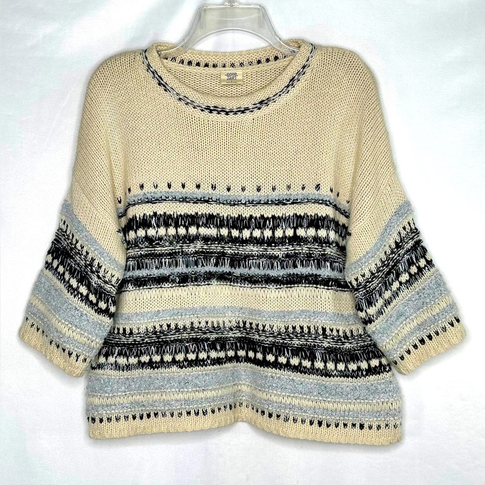 Matilda Jane Good Hart Azle Sweater 3/4 Sleeve Cream With Navy/Powder Blue Sz S - Picture 9 of 9